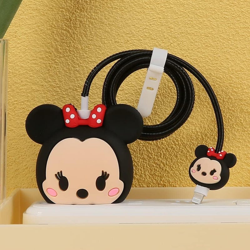 iTronix Cable Protector with 3D Cute Pattern for iPhone Charger only 18W & 20W, Data Line Wire Saver Charging Cable Charger Protective Cable, Full Protection Cover 4 in 1 (Minnie) - Image 3