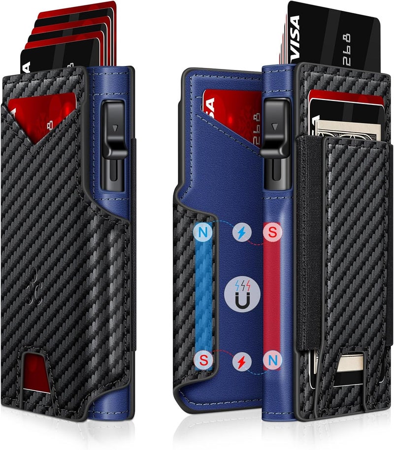 SEMORID Wallet for Men Wallet with Slim Pop Up Card Holder 9-13 Cards, Bifold Minimalist Smart Wallet RFID Blocking Credit Card Holder with ID Window & Stretchable Cash Slot (Black), Carbon Fiber + - Image 1
