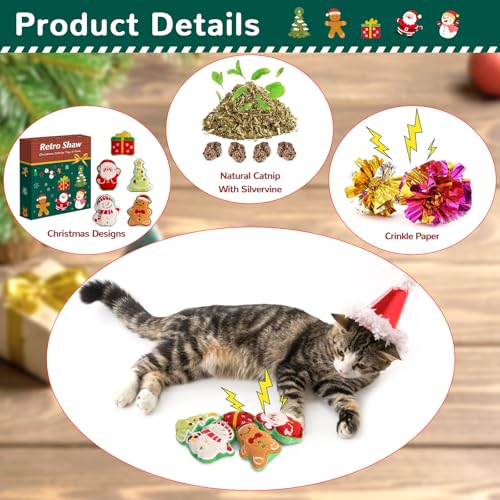 Retro Shaw Christmas Cat Toys, Xmas Catnip Toys for Indoor Cats Kitten Teeth Cleaning, Crinkly Interactive Cat Chew Nip Kitty Kicker Toy Santa Claus Trees Snowman, 5 Pack - Image 2