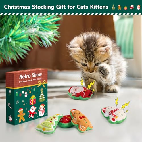 Retro Shaw Christmas Cat Toys, Xmas Catnip Toys for Indoor Cats Kitten Teeth Cleaning, Crinkly Interactive Cat Chew Nip Kitty Kicker Toy Santa Claus Trees Snowman, 5 Pack - Image 3