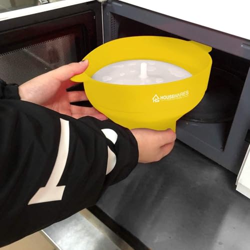 BRENSTEN Collapsible Silicone Microwave Hot Air Popcorn Popper Bowl With Lid and Handles (Yellow) - Image 2