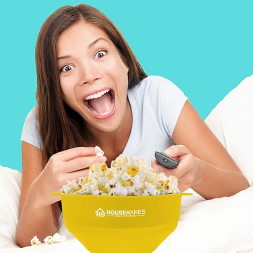 BRENSTEN Collapsible Silicone Microwave Hot Air Popcorn Popper Bowl With Lid and Handles (Yellow) - Image 3