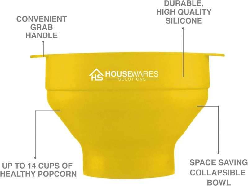 BRENSTEN Collapsible Silicone Microwave Hot Air Popcorn Popper Bowl With Lid and Handles (Yellow) - Image 5
