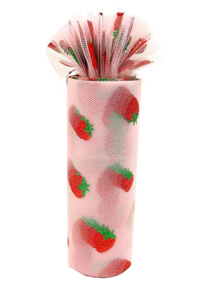 Generic Shiny Strawberry Glitter Tulle Rolls 6 inch x 10 Yards (30 feet) for Table Runner Chair Sash Bow Pet Tutu Skirt Sewing Crafting Fabric Wedding Party Birthday Gift Ribbon  - Image 1