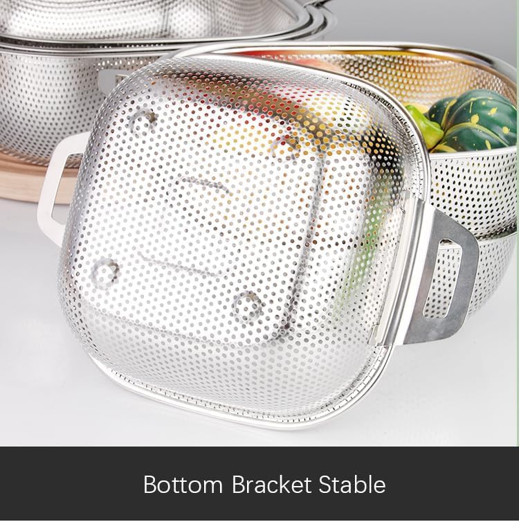 KRESHU Multi-Functional Rectangular Stainless Steel Basket with Handle| Colander Metal Strainer for Draining Vegetable Fruit Noodles Pasta Beans Grains Washing Filter Bowl Storing Purpose(Pack of 1) - Image 3