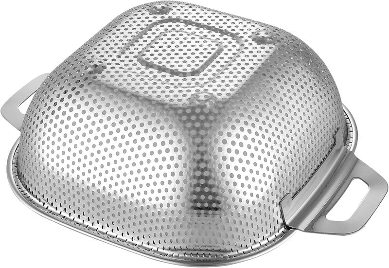 KRESHU Multi-Functional Rectangular Stainless Steel Basket with Handle| Colander Metal Strainer for Draining Vegetable Fruit Noodles Pasta Beans Grains Washing Filter Bowl Storing Purpose(Pack of 1) - Image 2