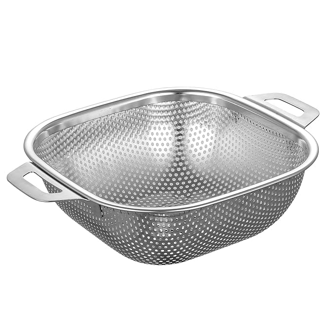 KRESHU Multi-Functional Rectangular Stainless Steel Basket with Handle| Colander Metal Strainer for Draining Vegetable Fruit Noodles Pasta Beans Grains Washing Filter Bowl Storing Purpose(Pack of 1) - Image 1
