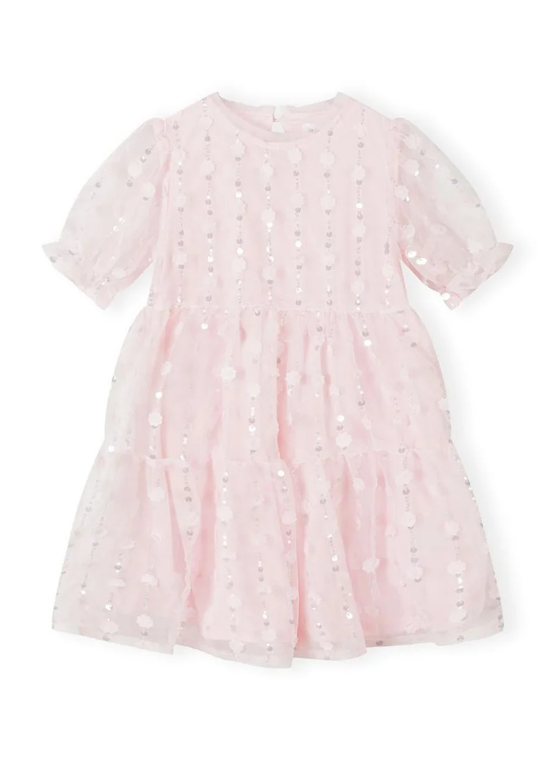 مينوتي Kids Girls Short Sleeve Flower Detail Sequin Dress