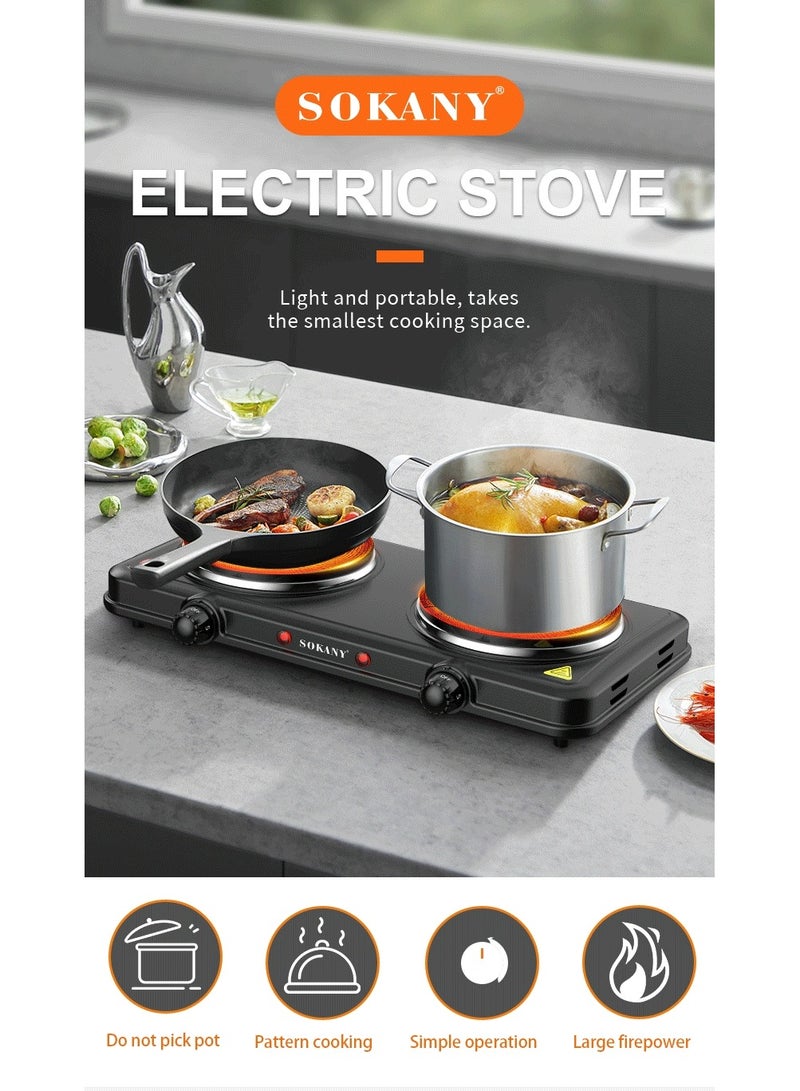 sokany Electric Stove&Heater Electrics Hot Plate Two Burners 2000W SK-5107 Black - Image 2