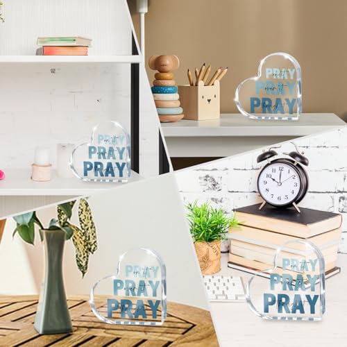 zaxek Religious Plaques Christian Woman Decor Gifts, Blue Prayer Room Decor, Pray On It Pray Over It Acrylic Sign Decorative for Home Pastor Farmhouse Living Room Church Table Desk Bookshelf - Image 4