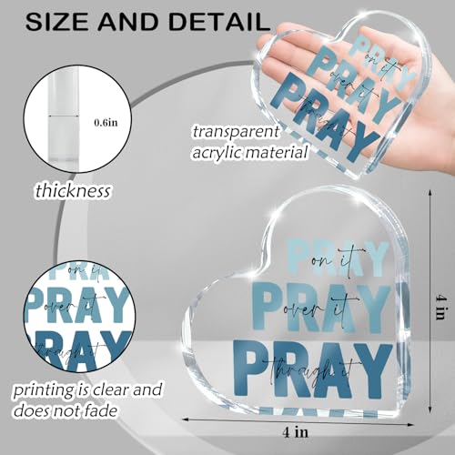 zaxek Religious Plaques Christian Woman Decor Gifts, Blue Prayer Room Decor, Pray On It Pray Over It Acrylic Sign Decorative for Home Pastor Farmhouse Living Room Church Table Desk Bookshelf - Image 2