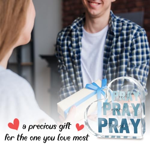 zaxek Religious Plaques Christian Woman Decor Gifts, Blue Prayer Room Decor, Pray On It Pray Over It Acrylic Sign Decorative for Home Pastor Farmhouse Living Room Church Table Desk Bookshelf - Image 5