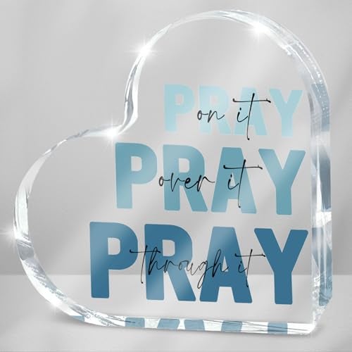 zaxek Religious Plaques Christian Woman Decor Gifts, Blue Prayer Room Decor, Pray On It Pray Over It Acrylic Sign Decorative for Home Pastor Farmhouse Living Room Church Table Desk Bookshelf - Image 1