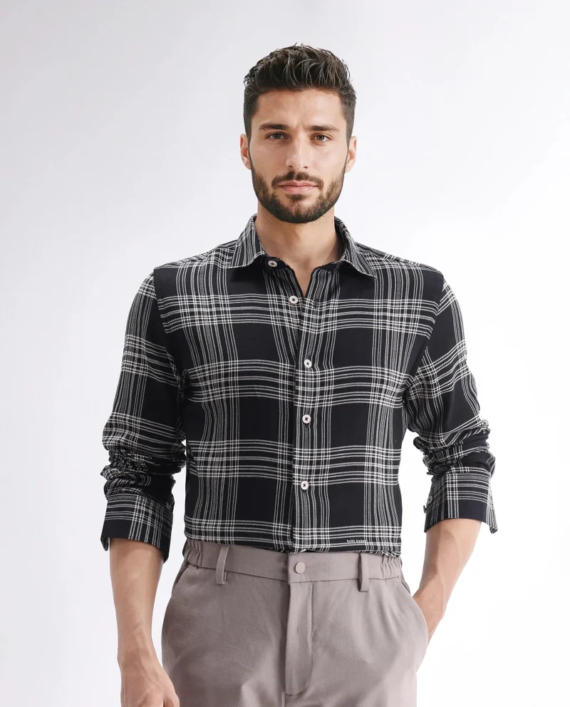 Rare Rabbit Rare Rabbit Men's Alls Black Cotton Fabric Full Sleeve Collared Neck Button Closure Checked Shirt