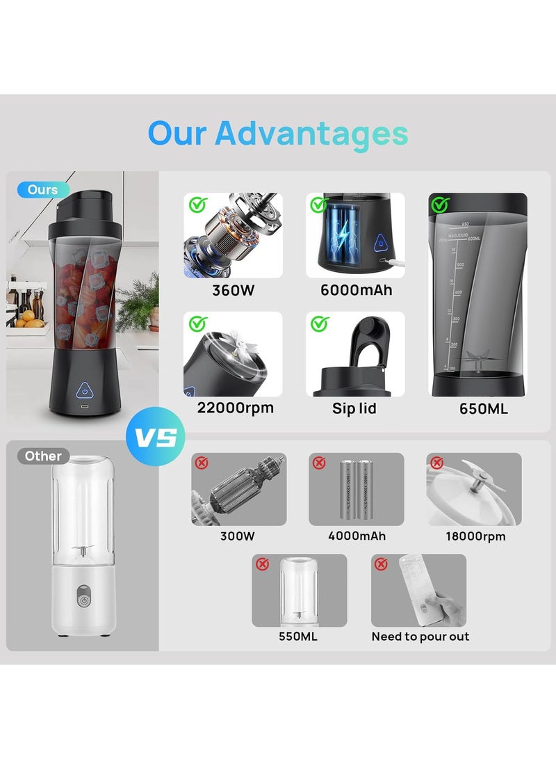 NNEWVANTE 360W Portable Blender Cordless, 22oz Personal Blender for Smoothies and Shakes, Mini Blender Bottle with 6000mah Battery, BPA Free, 22000rpm Small Travel Blender Cup for Home, Kitchen, Gym  - Image 5
