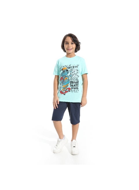 طقم اولادي مكون من تيشرت مطبوع وشورت