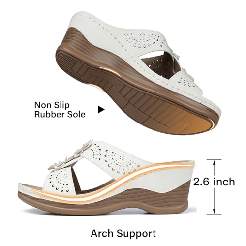 TEMOFON Womens Wedge Sandals Leather: Casual Dressy Women White Summer Platform Wedge Sandals Slip on Low Heels Comfortable Walking Size 9 - Image 5