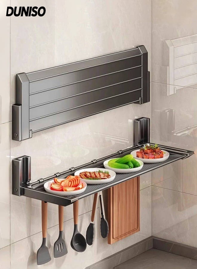 Wall Mounted Suction Cup Kitchen Prep Station,Multi Functional Foldable Dish Rack,No Punching Required,Easy Installation,Waterproof And Rust Proof,Sturdy And Durable,Removable,Suitable For Kitchen, Living Room, Bedroom, Bathroom,39*18*8cm