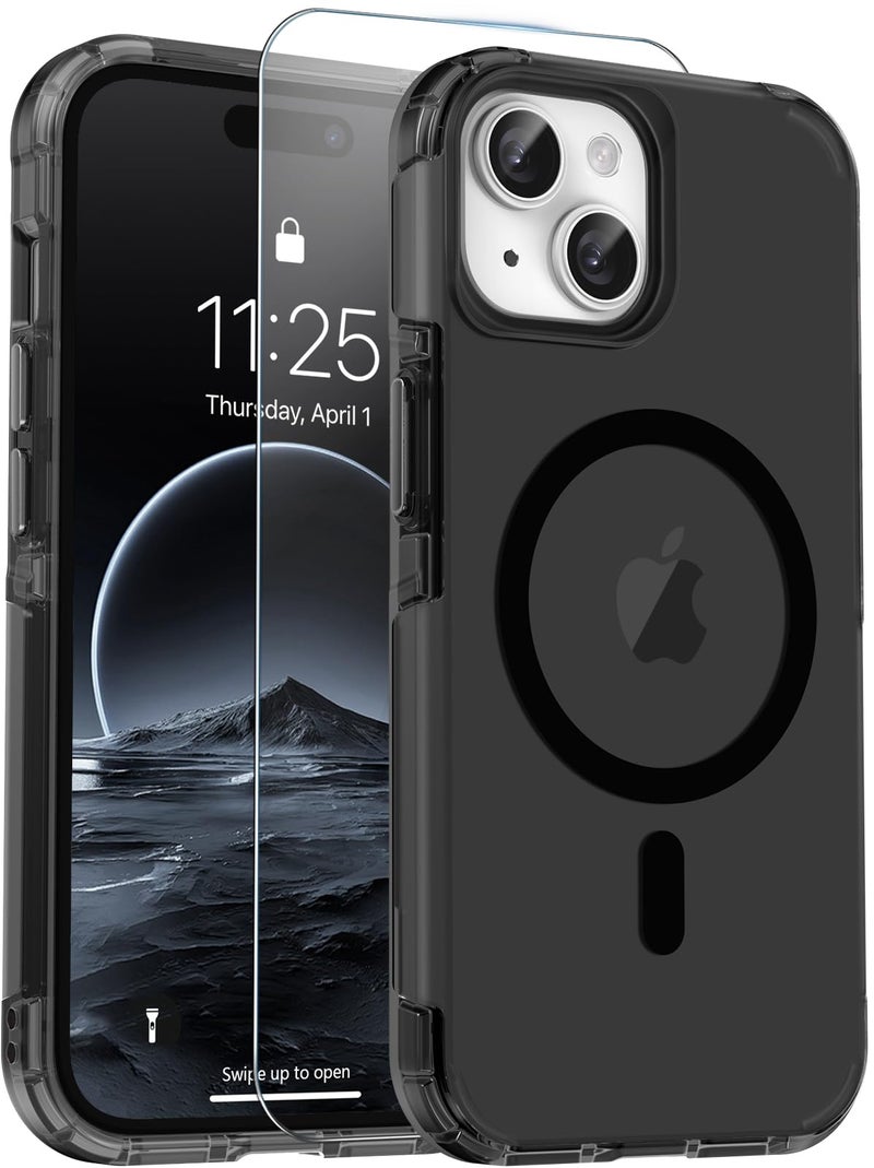 jaroco Magnetic for iPhone 13&14&15 Case with Screen Protector, Heavy Duty Protection, Compatible with MagSafe, Military Grade Drop Protection, Translucent Matte Shockproof Phone Cover, Black - Image 1