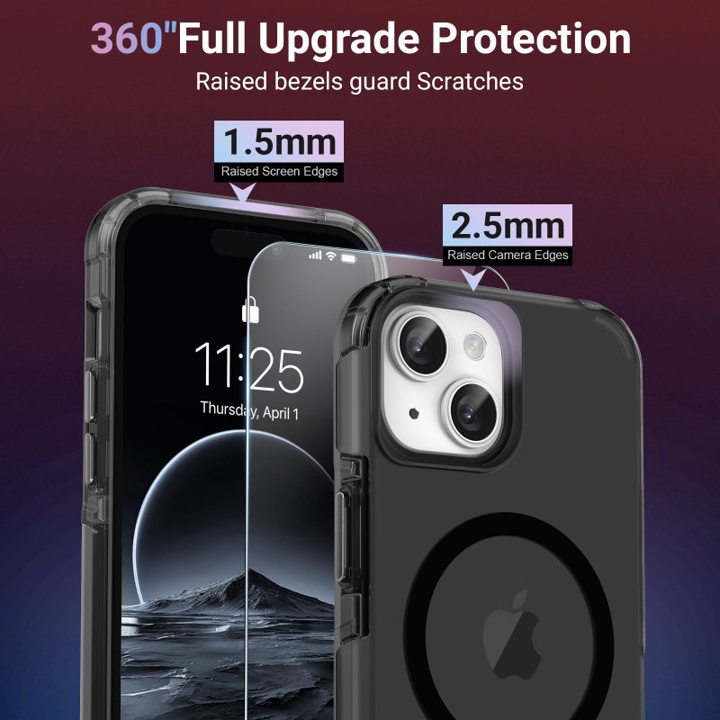 jaroco Magnetic for iPhone 13&14&15 Case with Screen Protector, Heavy Duty Protection, Compatible with MagSafe, Military Grade Drop Protection, Translucent Matte Shockproof Phone Cover, Black - Image 5