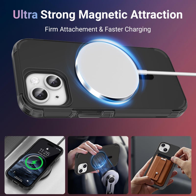 jaroco Magnetic for iPhone 13&14&15 Case with Screen Protector, Heavy Duty Protection, Compatible with MagSafe, Military Grade Drop Protection, Translucent Matte Shockproof Phone Cover, Black - Image 3