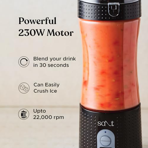 Salt PureBlend Sport Portable Blender for Smoothies, Protein Shakes, Crushing Ice | Sipper Lid | 4000 mAh Battery, USB-C Port | 230W Motor | 400 ML (Black) - Image 2