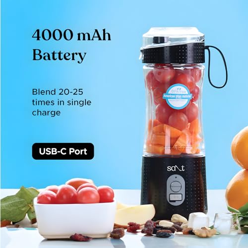 Salt PureBlend Sport Portable Blender for Smoothies, Protein Shakes, Crushing Ice | Sipper Lid | 4000 mAh Battery, USB-C Port | 230W Motor | 400 ML (Black) - Image 3