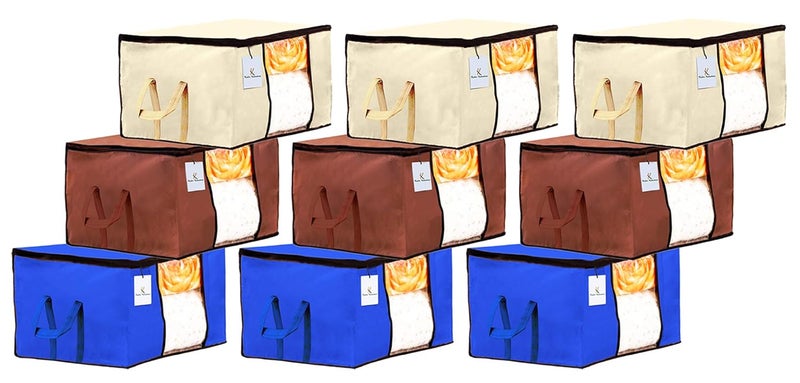 Kuber Industries Underbed Storage Bag Storage Organiser Blanket Cover Set of 9 Extra Large Size IvoryRoyal BlueDark BrownCTKTC23849 - Image 1