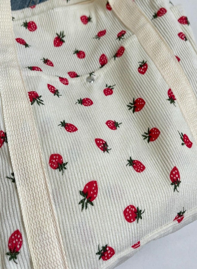 Tellrain Cute Strawberry Shoulder Tote Bag Women 2024 Corduroy Book Handbag Square Purse Multiple Pockets College, Coffee - Image 5