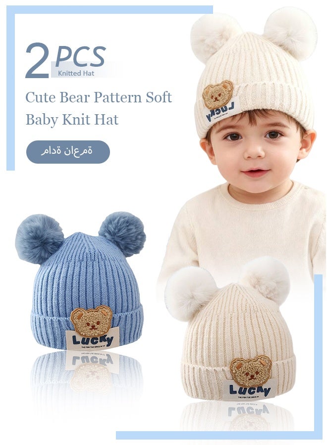 Lucky 2 Pcs Baby Boy Girl Winter Hat Cute Bear Pattern Knit Warm Newborn Cap Soft Knit Beanie Toddler Hats - Image 1