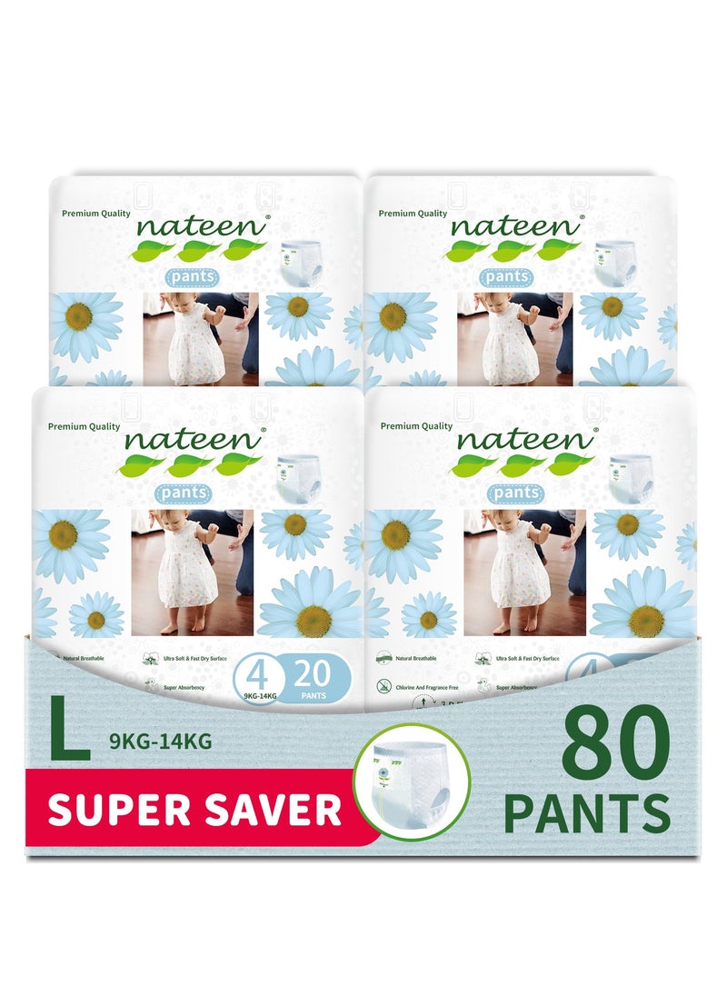 nateen - Premium Care Baby Pants Diapers,Size 4(9-14kg),Large Baby Pull Ups,80 Count Diaper Pants,Super Absorbent,Ultra Thin Baby Diapers Pants. - Image 1