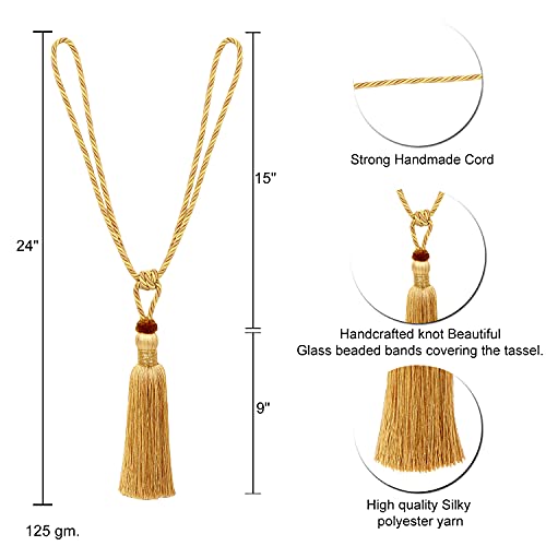 MALOINTEX 2 Pack Curtain Beaded Tassels Tiebacks Tie-Backs, Curtain Handmade Holdbacks, Polyester Beaded Curtain Tieback - Gold - Image 2