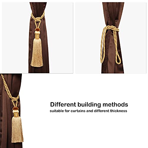 MALOINTEX 2 Pack Curtain Beaded Tassels Tiebacks Tie-Backs, Curtain Handmade Holdbacks, Polyester Beaded Curtain Tieback - Gold - Image 3