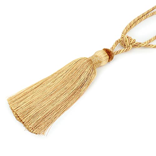 MALOINTEX 2 Pack Curtain Beaded Tassels Tiebacks Tie-Backs, Curtain Handmade Holdbacks, Polyester Beaded Curtain Tieback - Gold - Image 4