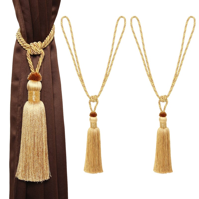 MALOINTEX 2 Pack Curtain Beaded Tassels Tiebacks Tie-Backs, Curtain Handmade Holdbacks, Polyester Beaded Curtain Tieback - Gold - Image 5