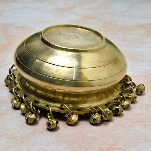 Bhimonee Decor | Pure Brass Urli Bowl with Hanging Bells | 6 Inch Traditional Ethnic Design | Antique Brass Finish | Home Temple Décor | Floating Flower Bowl | Pooja & Festive Decoration | 1 Piece - Image 5
