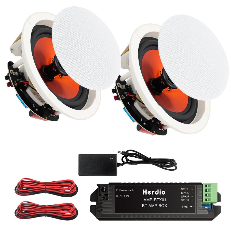 Herdio 8 Inch Bluetooth Ceiling Speakers Max Power 400 Watts 2 Way Flush Mount in Wall Speaker Great for Bathroom, Kitchen,Living Room,Office(1 Pair) - Image 1