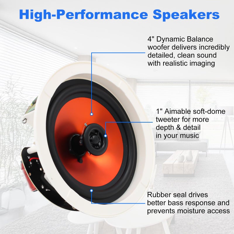 Herdio 8 Inch Bluetooth Ceiling Speakers Max Power 400 Watts 2 Way Flush Mount in Wall Speaker Great for Bathroom, Kitchen,Living Room,Office(1 Pair) - Image 3