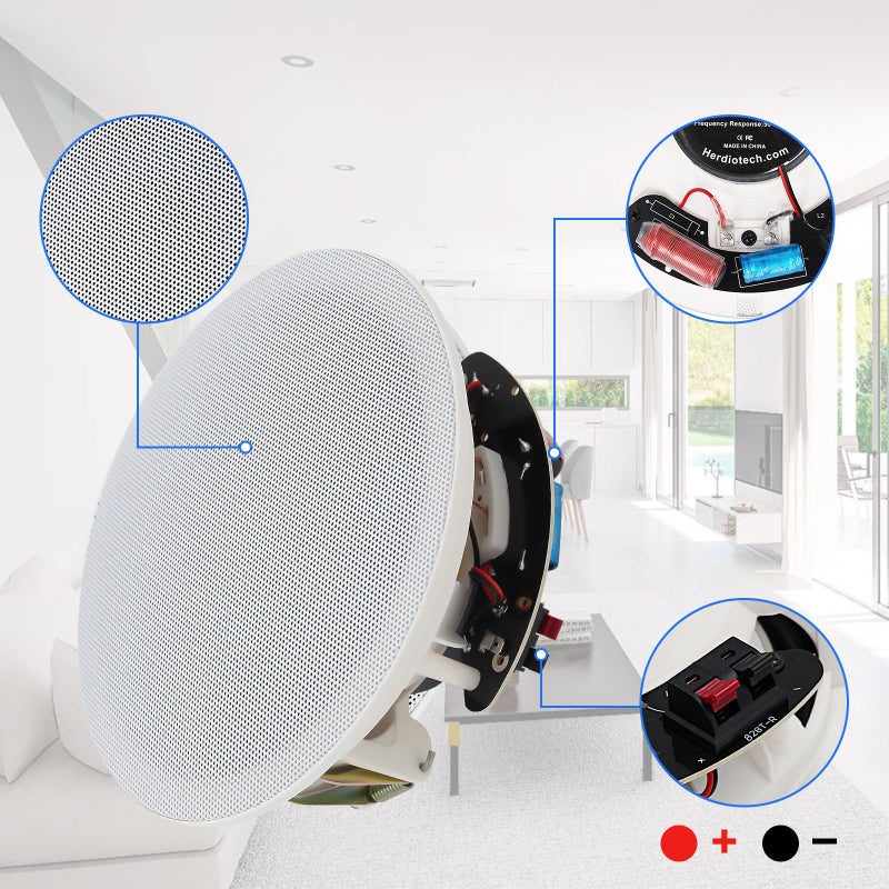 Herdio 8 Inch Bluetooth Ceiling Speakers Max Power 400 Watts 2 Way Flush Mount in Wall Speaker Great for Bathroom, Kitchen,Living Room,Office(1 Pair) - Image 4