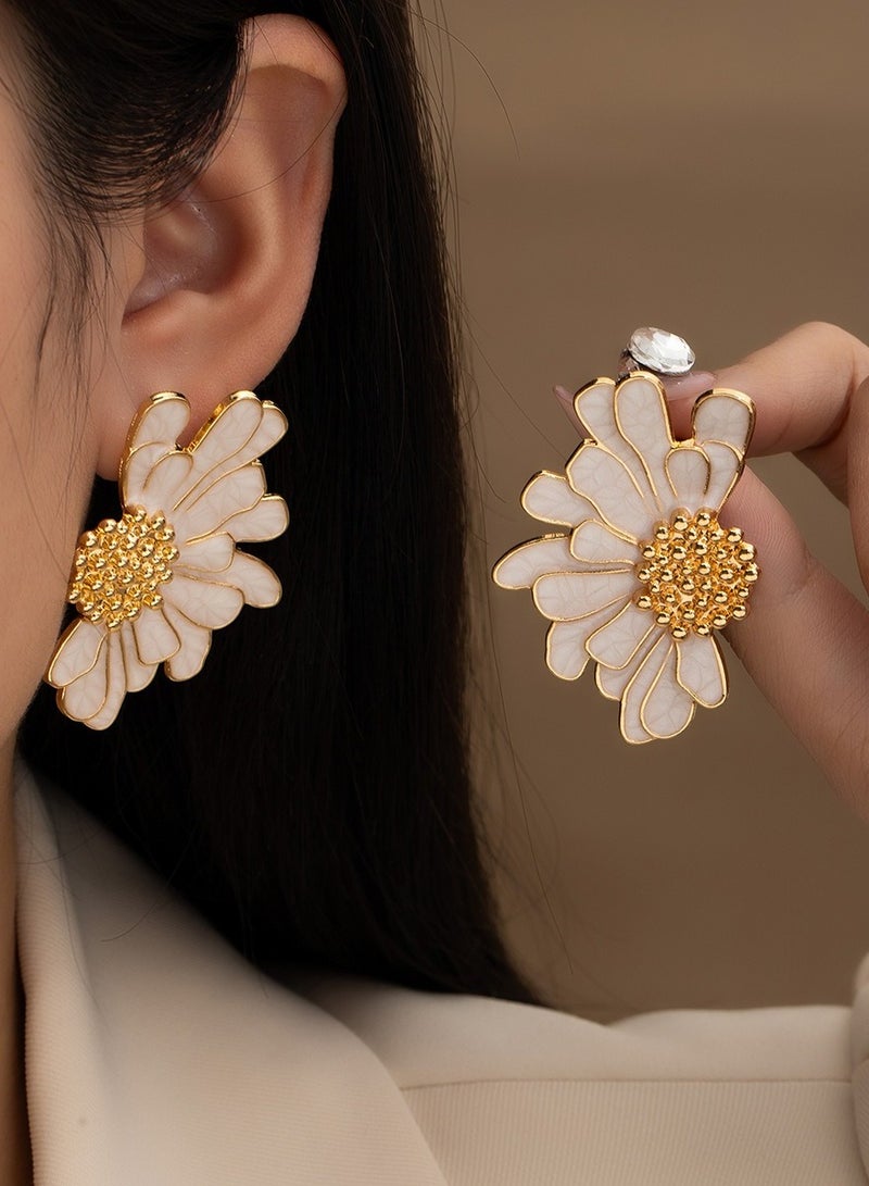 Delicate Daisy Flower Earrings with Layered Petals - Minimalist and Fresh Style - Image 3