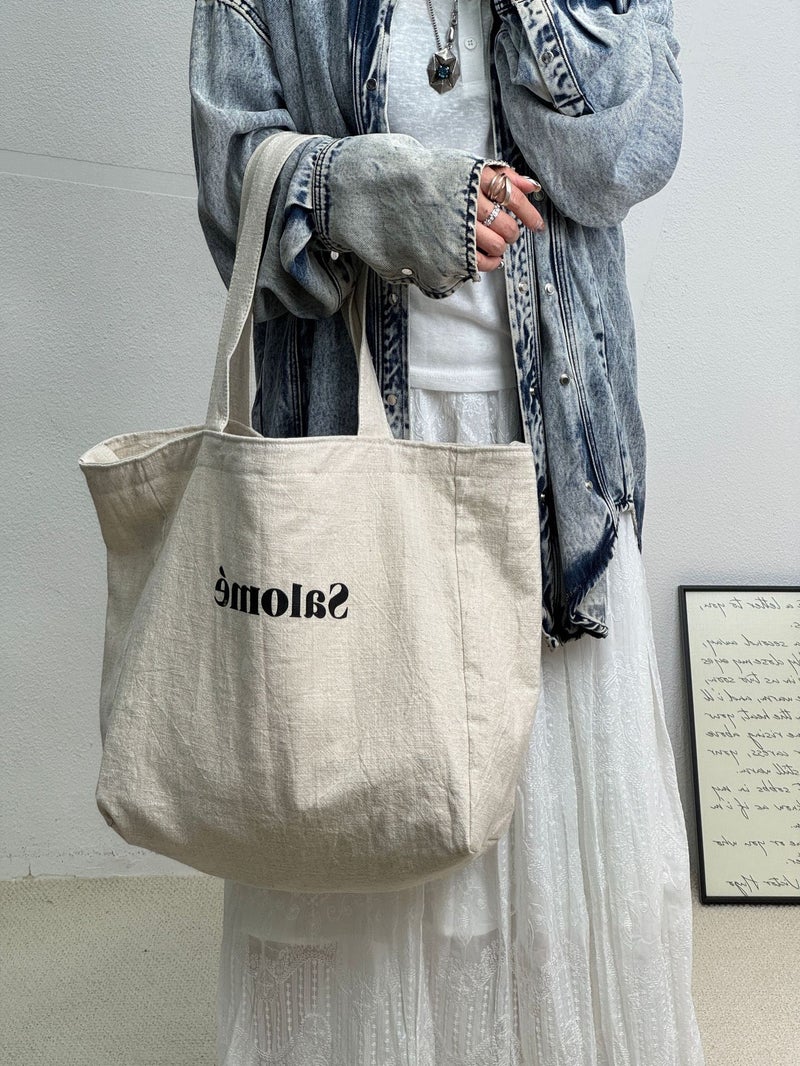 Japanese New Style Cotton Tote Bag, Large Capacity, Casual Canvas Shopper - Image 1