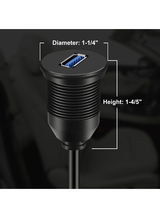 BATIGE Single Port USB 3.0 Male to Female AUX Car Mount Flush Cable Waterproof Extension for Car Truck Boat Motorcycle Dashboard Panel - 3ft - Image 5