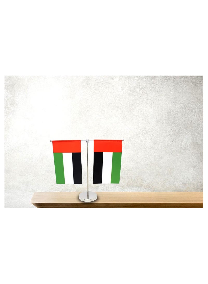 ماركة غير محددة حامل علم طاولة معدني لدولة الإمارات العربية المتحدة - حامل سارية علم متين للمكتب أو المنزل أو المكتب أو المناسبات لتزيين طاولة المؤتمرات - حامل علم معدني للمدارس - حامل عمود أعلام صغير مزدوج على شكل حرف T  - Image 5