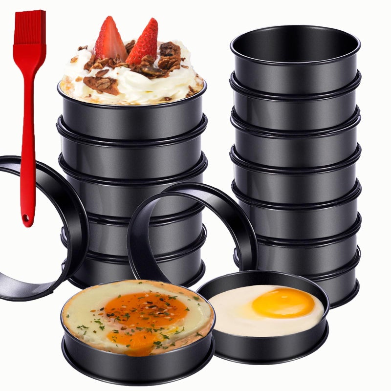 DATANYA 16Packs English Muffin Rings Crumpet Rings Nonstick -3.15 Inch & 4 Inch Stainless Steel Double Rolled Tart Rings Round Black Metal Baking Cooking Pastry Ring Molds For Cookies  Pancakes  Crumpets - Image 1