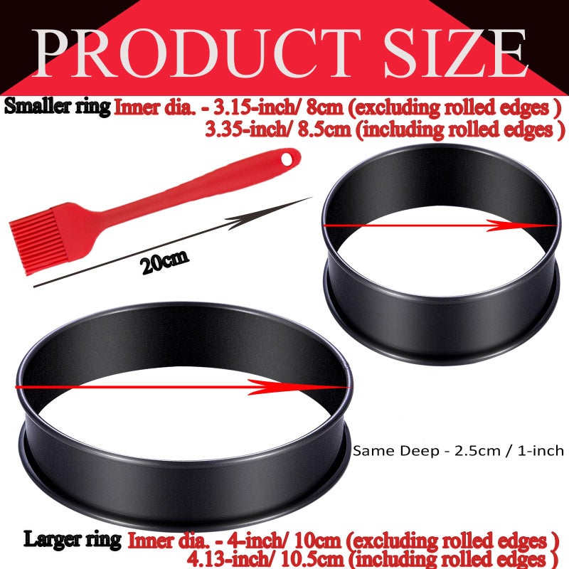 DATANYA 16Packs English Muffin Rings Crumpet Rings Nonstick -3.15 Inch & 4 Inch Stainless Steel Double Rolled Tart Rings Round Black Metal Baking Cooking Pastry Ring Molds For Cookies  Pancakes  Crumpets - Image 2