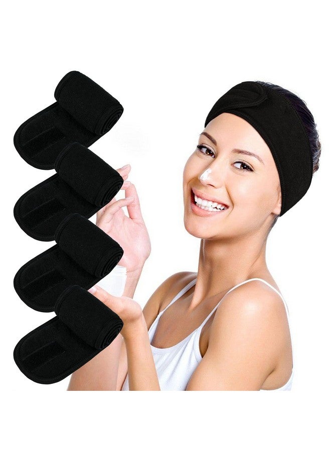 TDHDIKE Facial Spa Headbands 4Pcs, Makeup Shower Bath Wrap Sport Headband Terry Cloth Stretch Towel With Magic Tape (Black)  - Image 1