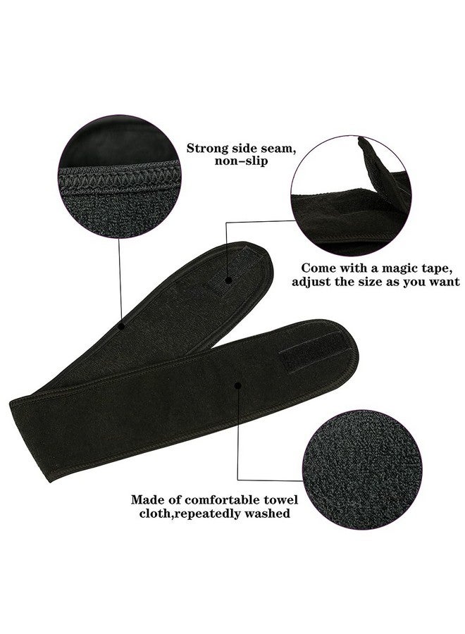 TDHDIKE Facial Spa Headbands 4Pcs, Makeup Shower Bath Wrap Sport Headband Terry Cloth Stretch Towel With Magic Tape (Black)  - Image 3