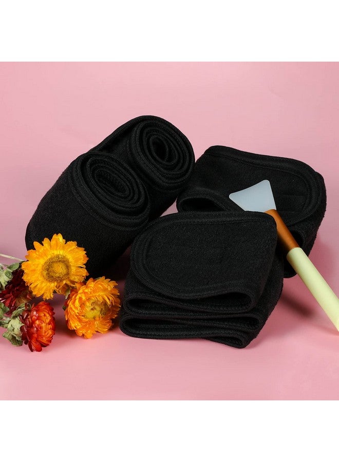 TDHDIKE Facial Spa Headbands 4Pcs, Makeup Shower Bath Wrap Sport Headband Terry Cloth Stretch Towel With Magic Tape (Black)  - Image 4