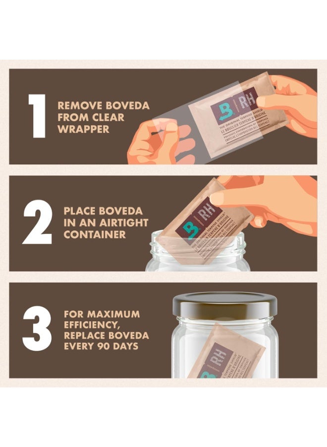 Boveda بوفيدا 62% رطوبة نسبية تحكم رطوبة ثنائية الاتجاه | الحجم 67 لتخزين الأعشاب - 1-عدد - يمنع فقدان التربين، الجفاف الزائد والعفن (يحمي حتى 1 رطل) - Image 2