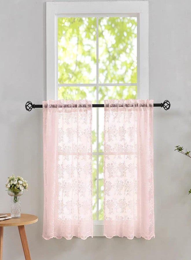 YJ YANJUN Pink Bathroom Window Curtain Short Princess Curtains for Little Girls Room Half Curtains for Windows Tier Voile Cafe Curtain 30 Inch Length for Kitchen Bedroom Rod Pocket Pink Boho Decor - Image 1